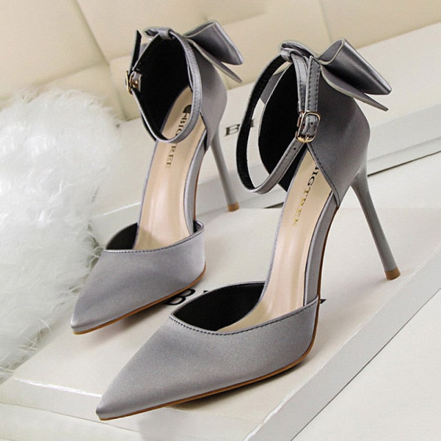 Shoes Bow Woman Pumps Silk High Red Wedding Shoes