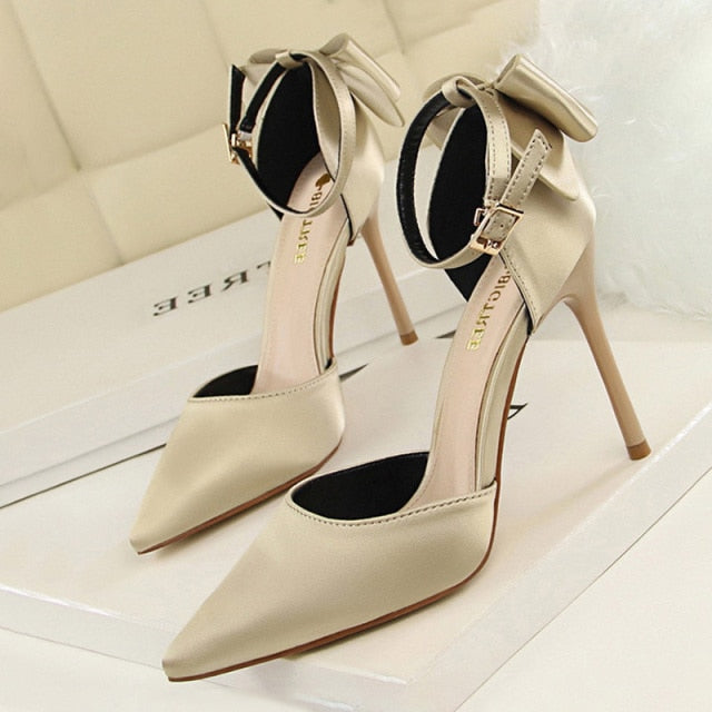 Shoes Bow Woman Pumps Silk High Red Wedding Shoes