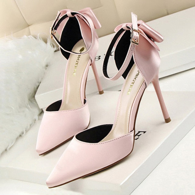 Shoes Bow Woman Pumps Silk High Red Wedding Shoes