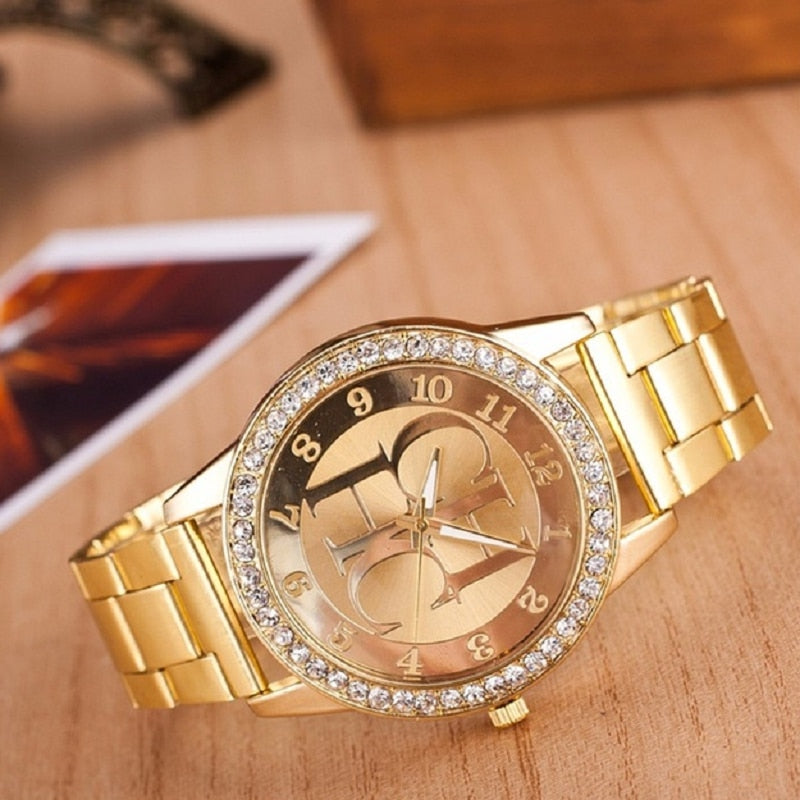 Luxury Gold Stainless Steel Sports Watch Unisex