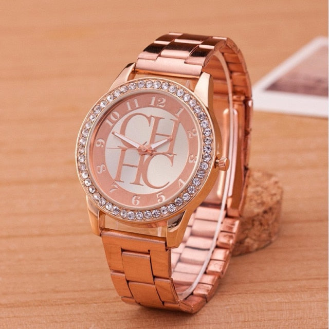 Luxury Gold Stainless Steel Sports Watch Unisex