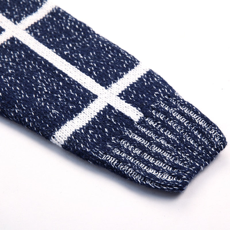 Thick Warm Winter Plaid Knitted Pull Cardigan Knit Mens Sweaters