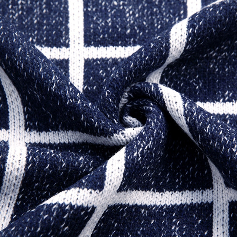 Thick Warm Winter Plaid Knitted Pull Cardigan Knit Mens Sweaters