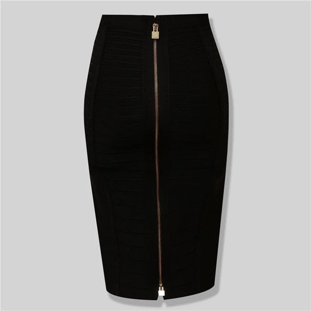 High Quality Sexy Zipper Rayon Bandage Skirt