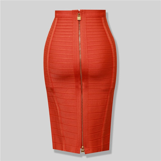 High Quality Sexy Zipper Rayon Bandage Skirt