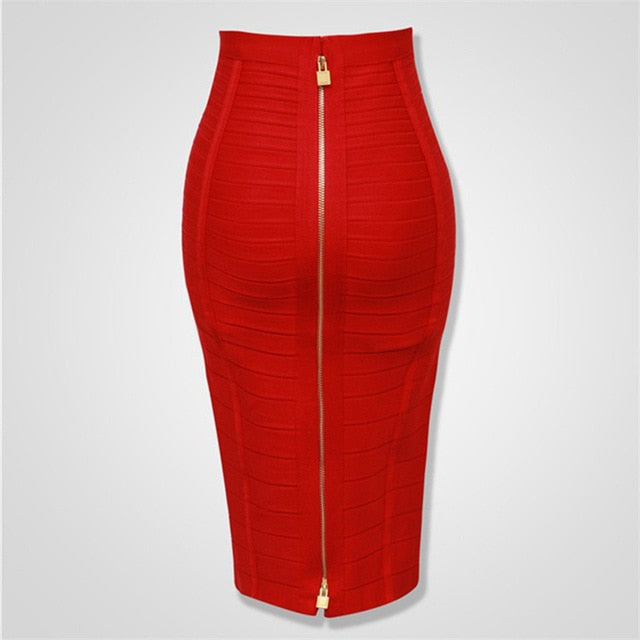 High Quality Sexy Zipper Rayon Bandage Skirt