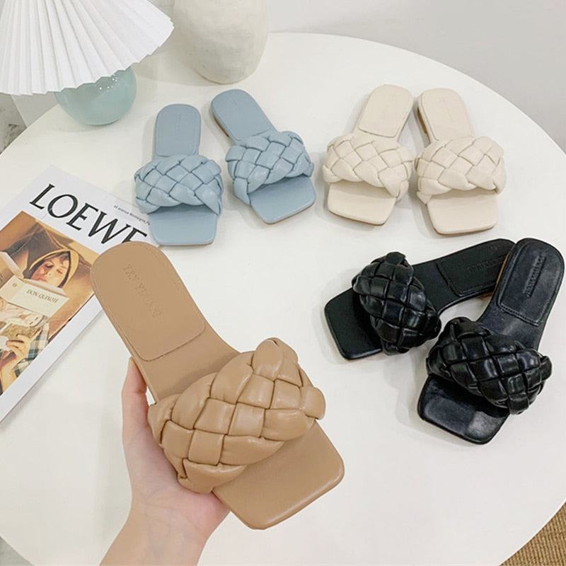 Women Weave Slippers Flat Shoes Fashion Leisure Shoes