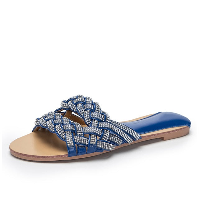 Summer Slipper Ladies Weave PU Leather Flat Shoes Fashion Slippers