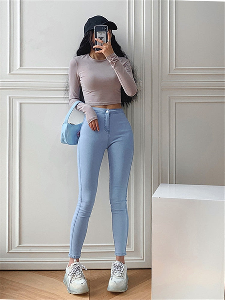 Women Jeans Vintage High Waist Denim Pants High Elastic Skinny Pencil Stretch Jeans