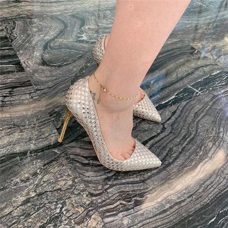Shiny Plaid Chic Women High Heels Bling Party Dress Shoes