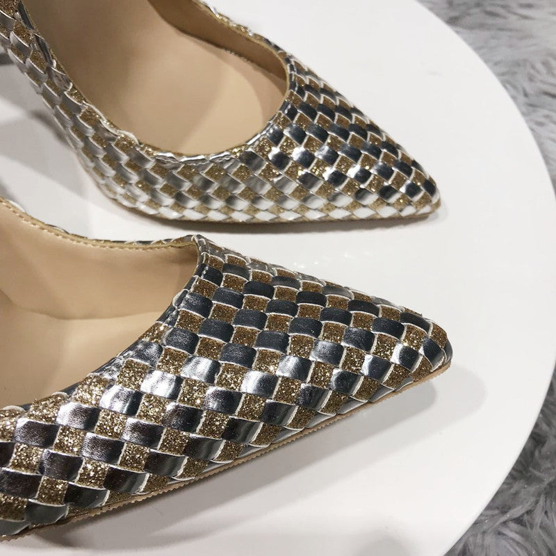 Shiny Plaid Chic Women High Heels Bling Party Dress Shoes