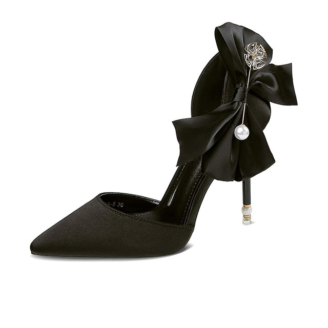 Designer Shoes Ladies Pearl Sandals Pointed Toe Butterfly Heels Luxury