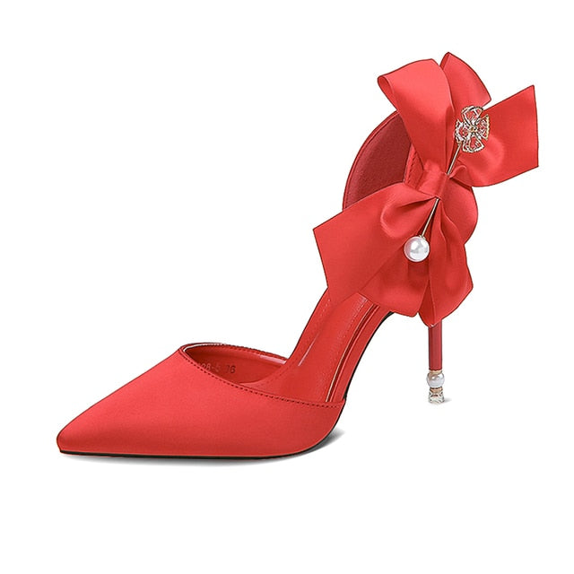 Designer Shoes Ladies Pearl Sandals Pointed Toe Butterfly Heels Luxury