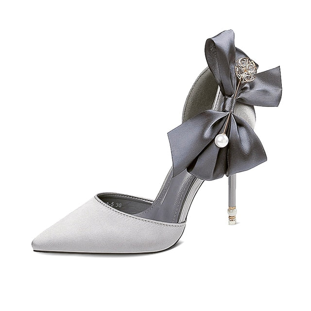 Designer Shoes Ladies Pearl Sandals Pointed Toe Butterfly Heels Luxury
