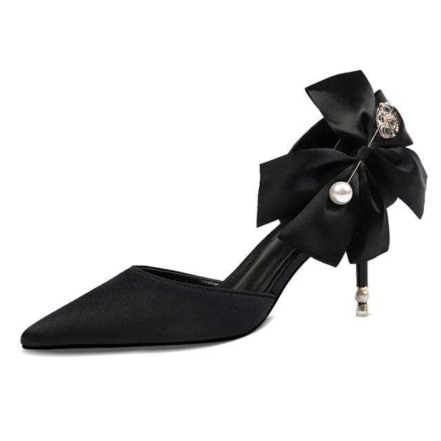 Designer Shoes Ladies Pearl Sandals Pointed Toe Butterfly Heels Luxury