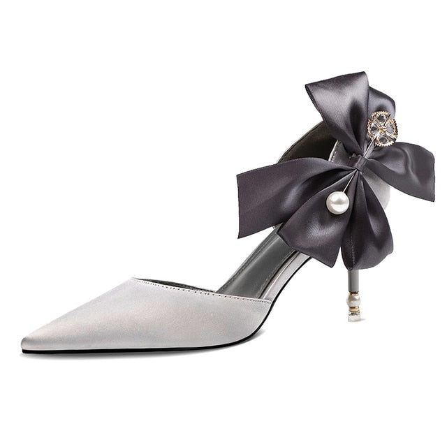 Designer Shoes Ladies Pearl Sandals Pointed Toe Butterfly Heels Luxury