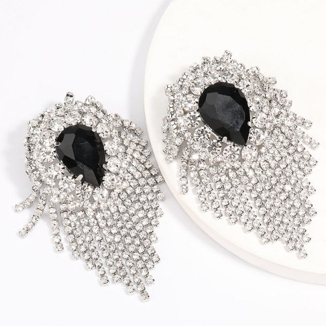 Exaggerated Rhinestone Tassel Tassel Earrings