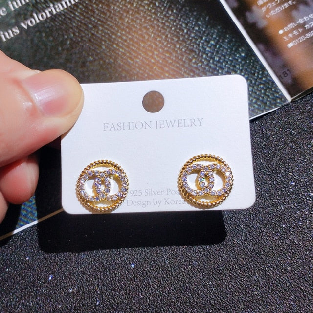 Exaggerated Rhinestone Shiny Circle Hoop Earrings Large Round Earrings