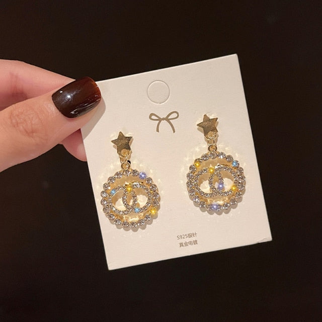 Exaggerated Rhinestone Shiny Circle Hoop Earrings Large Round Earrings