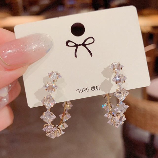 Exaggerated Rhinestone Shiny Circle Hoop Earrings Large Round Earrings