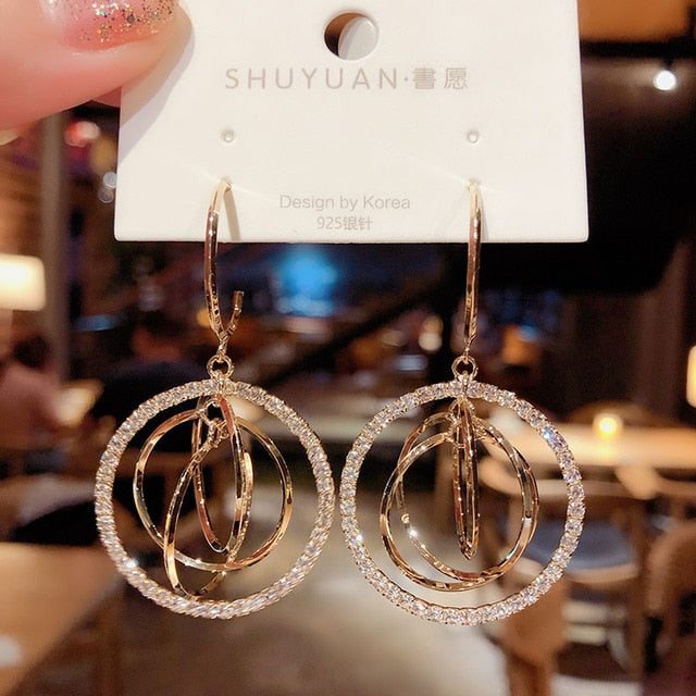 Exaggerated Rhinestone Shiny Circle Hoop Earrings Large Round Earrings