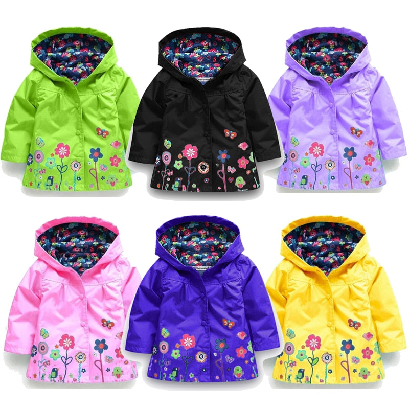 Flowers Girls Jackets Autumn Waterproof Kids Jacket