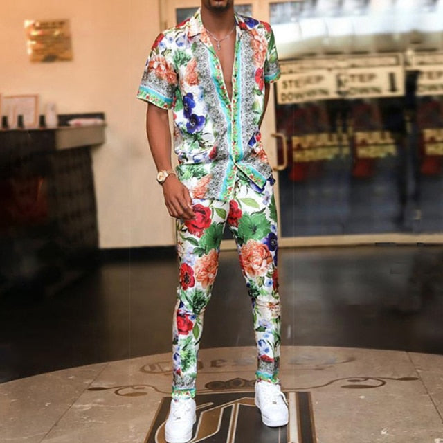 Fashion Casual Short Sleeve Shirts And Long Pants Outfits