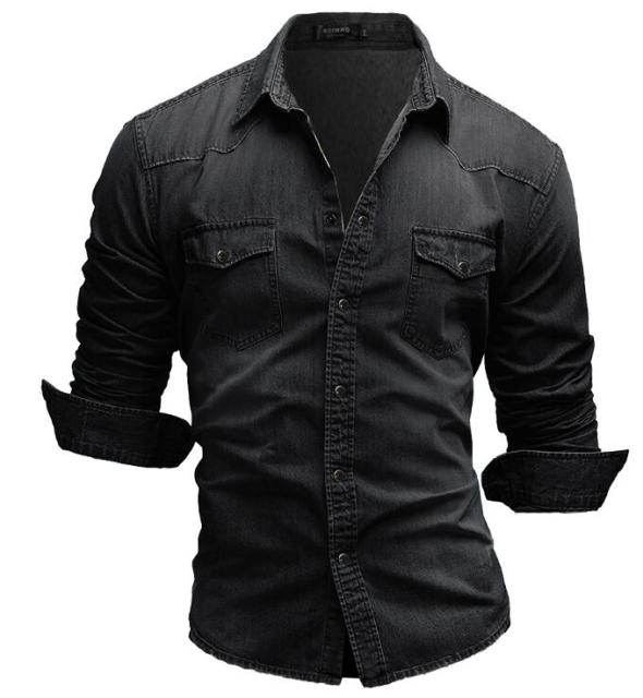 Mens Cotton Jeans Shirt Fashion Autumn Slim Long Sleeve Cowboy Shirts