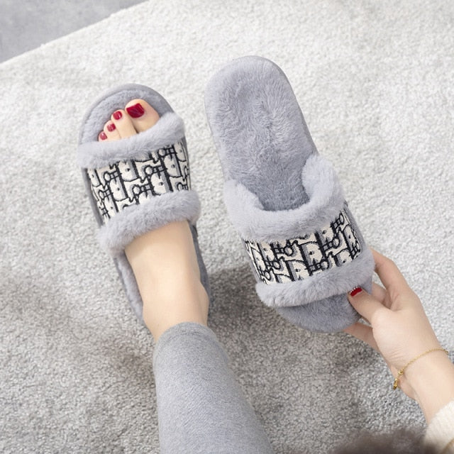Winter Women House Slippers Faux Fur Fashion Warm Shoes