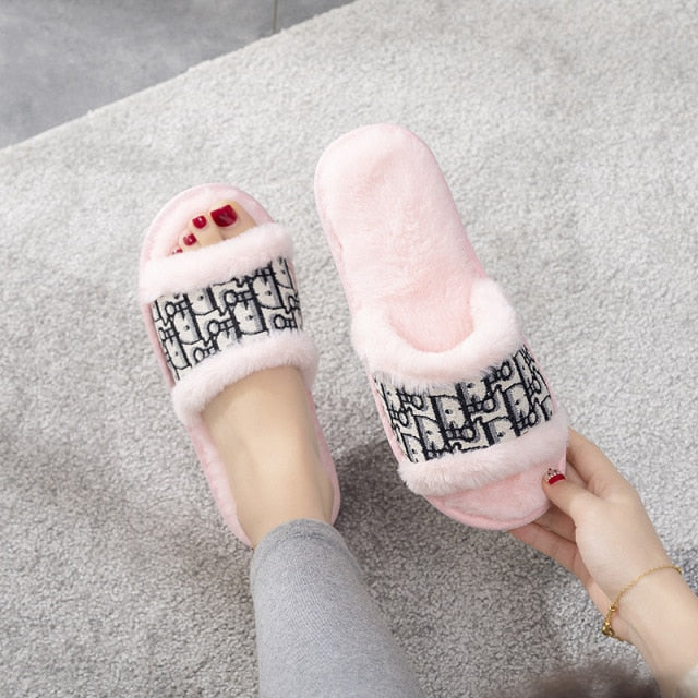 Winter Women House Slippers Faux Fur Fashion Warm Shoes