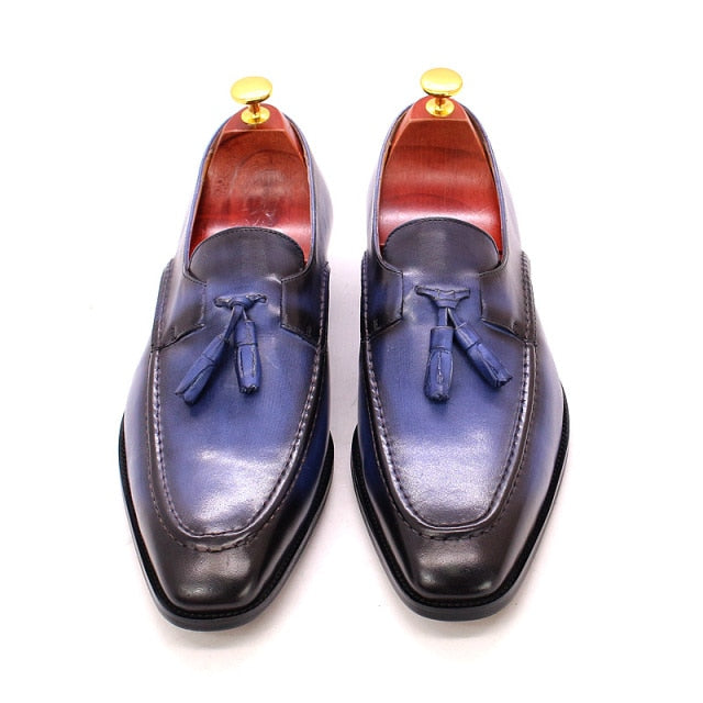 Mens Tassel Loafers Handmade Genuine Leather Brown Formal Shoes