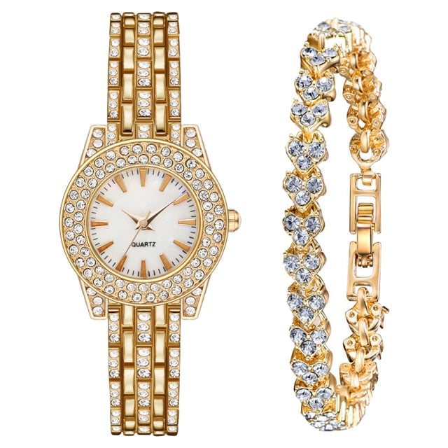 Women Rhinestone Quartz Bracelet Watches