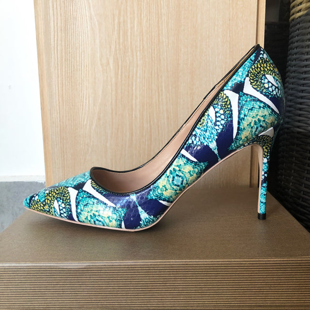 Foral Crocodile Effect Women Pointed Toe Super High Heels Shoes