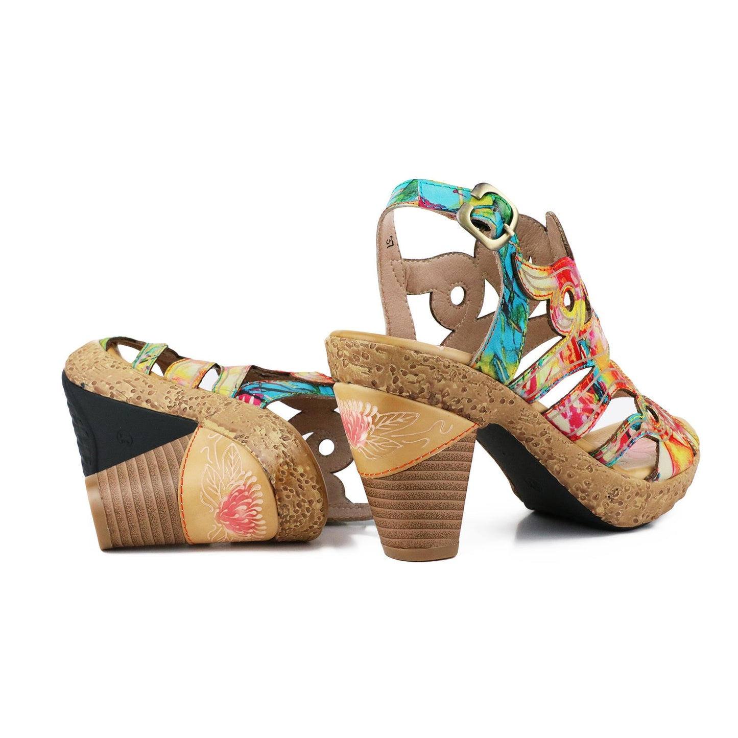 Women Sandals Genuine Leather Buckle Strap Hand-painted Sandals
