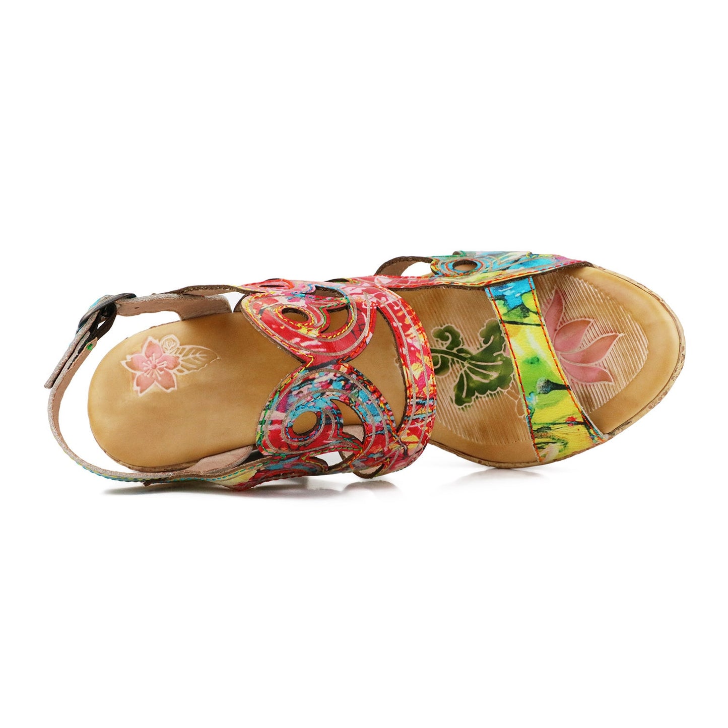 Women Sandals Genuine Leather Buckle Strap Hand-painted Sandals