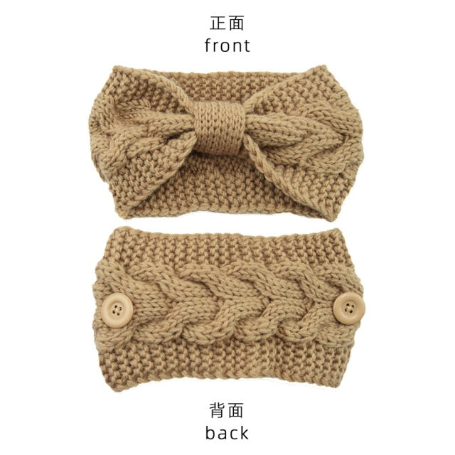 Cross Hairline Fashion Winter Warmer Ear Knitted Headband with buttons
