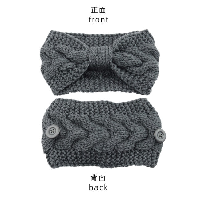 Cross Hairline Fashion Winter Warmer Ear Knitted Headband with buttons