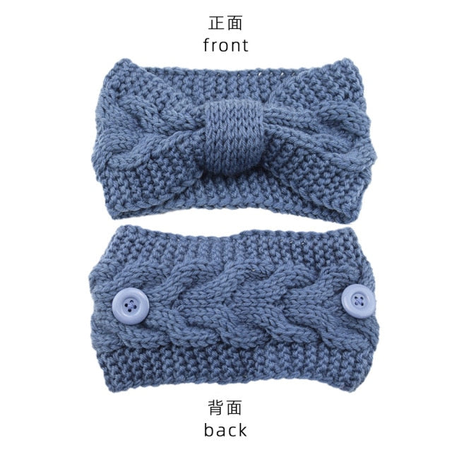 Cross Hairline Fashion Winter Warmer Ear Knitted Headband with buttons