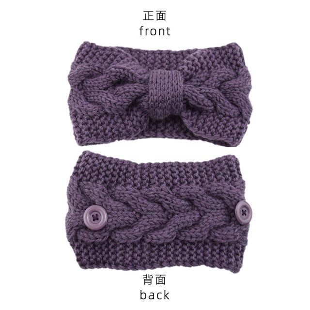Cross Hairline Fashion Winter Warmer Ear Knitted Headband with buttons