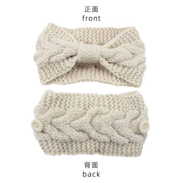 Cross Hairline Fashion Winter Warmer Ear Knitted Headband with buttons