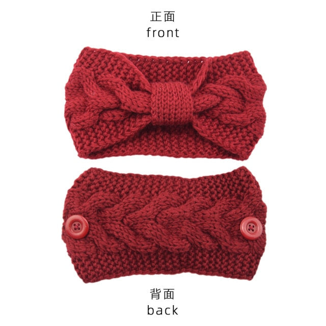 Cross Hairline Fashion Winter Warmer Ear Knitted Headband with buttons