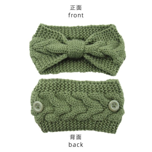 Cross Hairline Fashion Winter Warmer Ear Knitted Headband with buttons