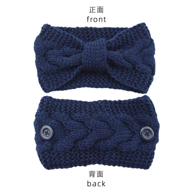 Cross Hairline Fashion Winter Warmer Ear Knitted Headband with buttons