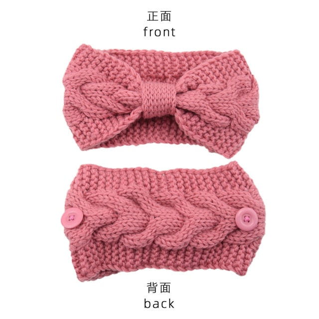 Cross Hairline Fashion Winter Warmer Ear Knitted Headband with buttons