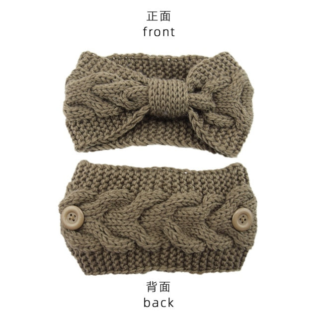 Cross Hairline Fashion Winter Warmer Ear Knitted Headband with buttons