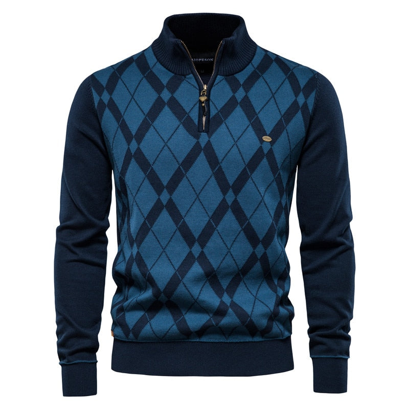 Men Casual Zipper Mock Neck Cotton Sweater Winter Fashion Warm Sweaters