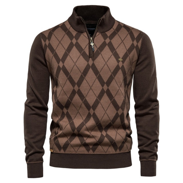 Men Casual Zipper Mock Neck Cotton Sweater Winter Fashion Warm Sweaters