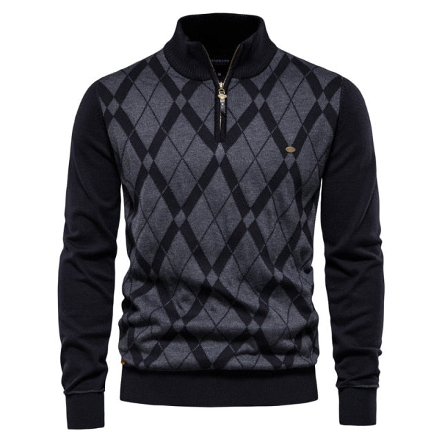 Men Casual Zipper Mock Neck Cotton Sweater Winter Fashion Warm Sweaters