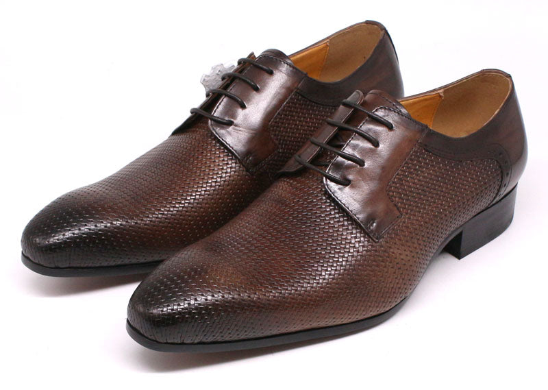 Italian Formal Derby Shoes Lace Up Net Print Suit Shoes