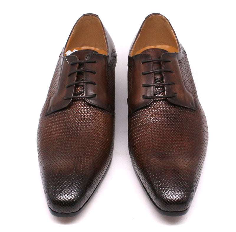 Italian Formal Derby Shoes Lace Up Net Print Suit Shoes